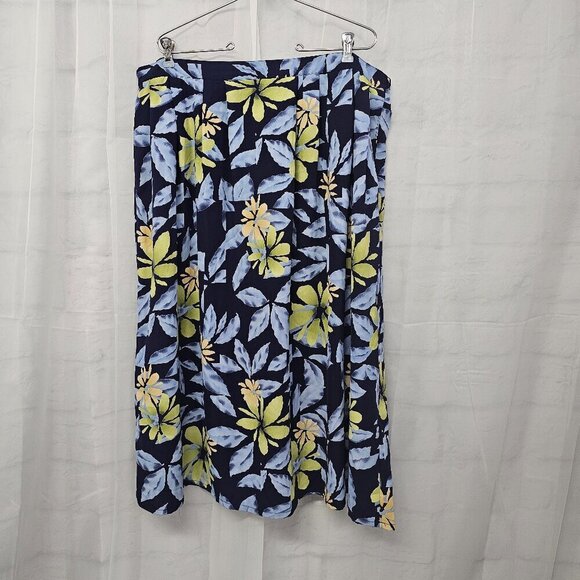 Blue Green Tropical Floral Pleated Skirt Beach Office Summer 2X - Picture 1 of 9